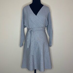 Simplee Soft Gray Sweater Skater Wrap Dress Size M/L